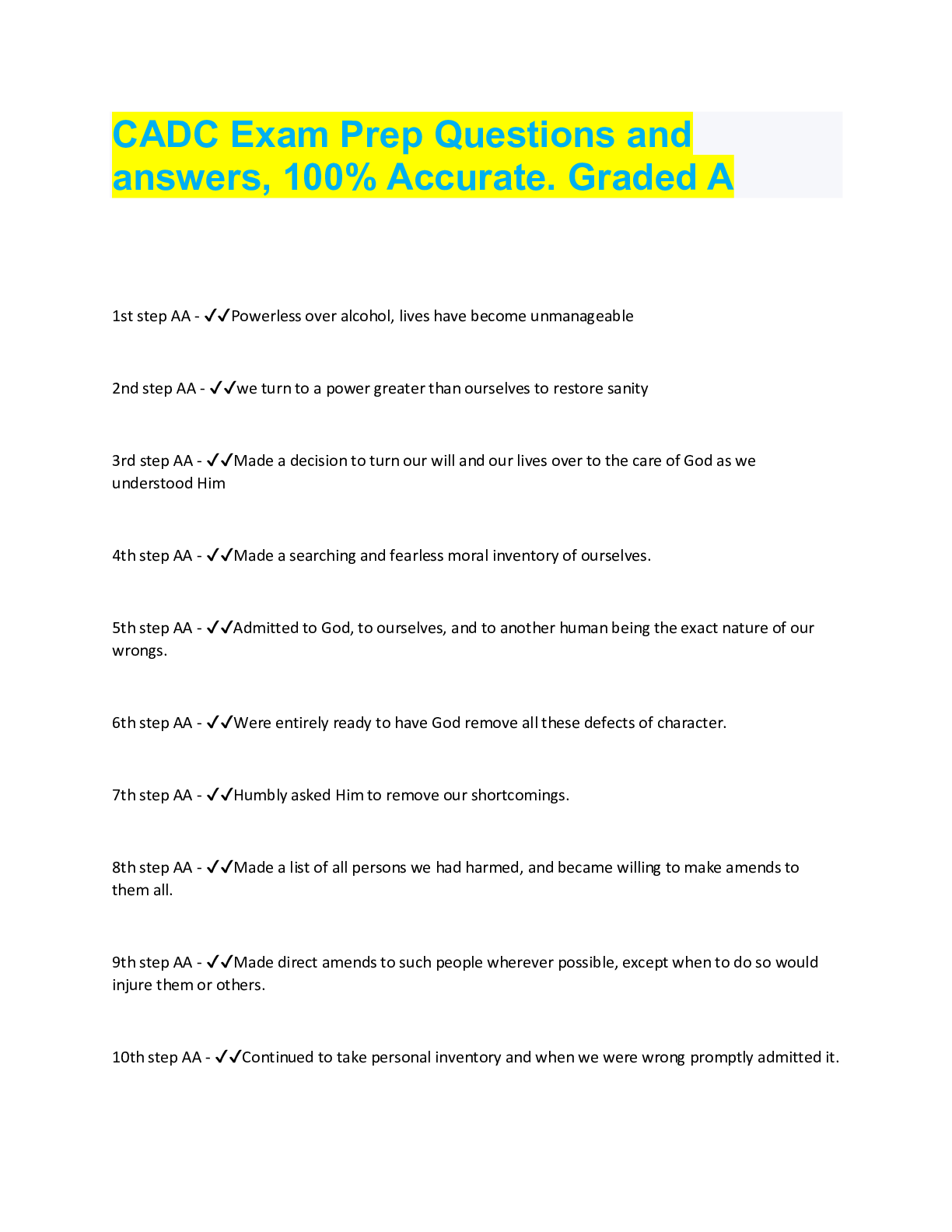 Preview image for CADC Exam Prep Questions and  answers, 100% Accurate. Graded A